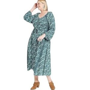 Knox Rose Green Floral Modest Prairie Style Maxi Dress Soft Comfy Cotton New 1X